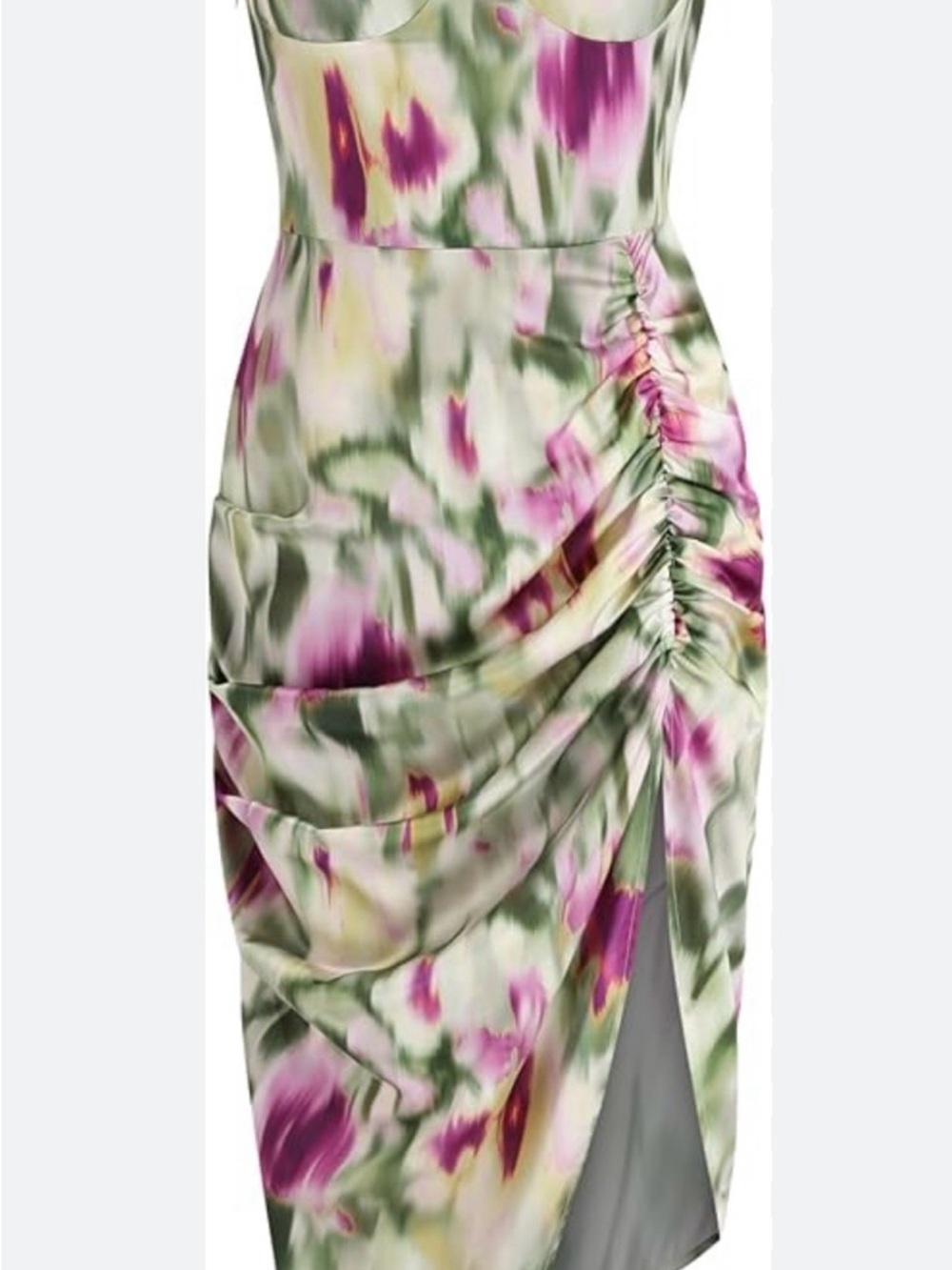 Cider Satin Floral Midi Dress in Green, Pink & Cream